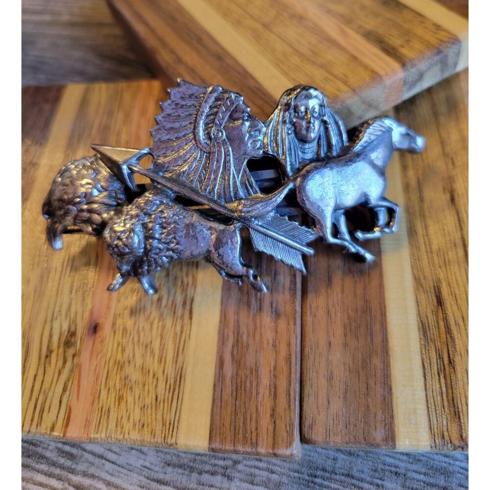 Native American , VINTAGE Hair Clip MADE IN FRANCE, Silver Toned